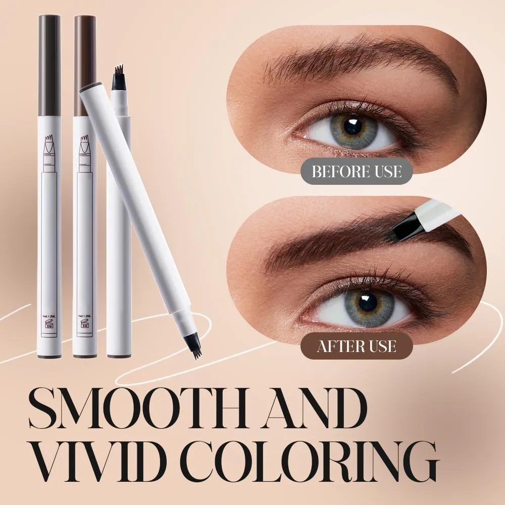 2PC Microblading Eyebrow Pencil，2025 New Magic Eyebrow Pen 3D Waterproof Brow Pencil,Tattoo Pencil with 4 Fork Tip Fine Stroke, Long Lasting Define & Shape Contouring Pen (Dark Brown/2pcs)