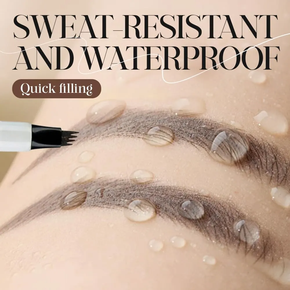 2PC Microblading Eyebrow Pencil，2025 New Magic Eyebrow Pen 3D Waterproof Brow Pencil,Tattoo Pencil with 4 Fork Tip Fine Stroke, Long Lasting Define & Shape Contouring Pen (Dark Brown/2pcs)