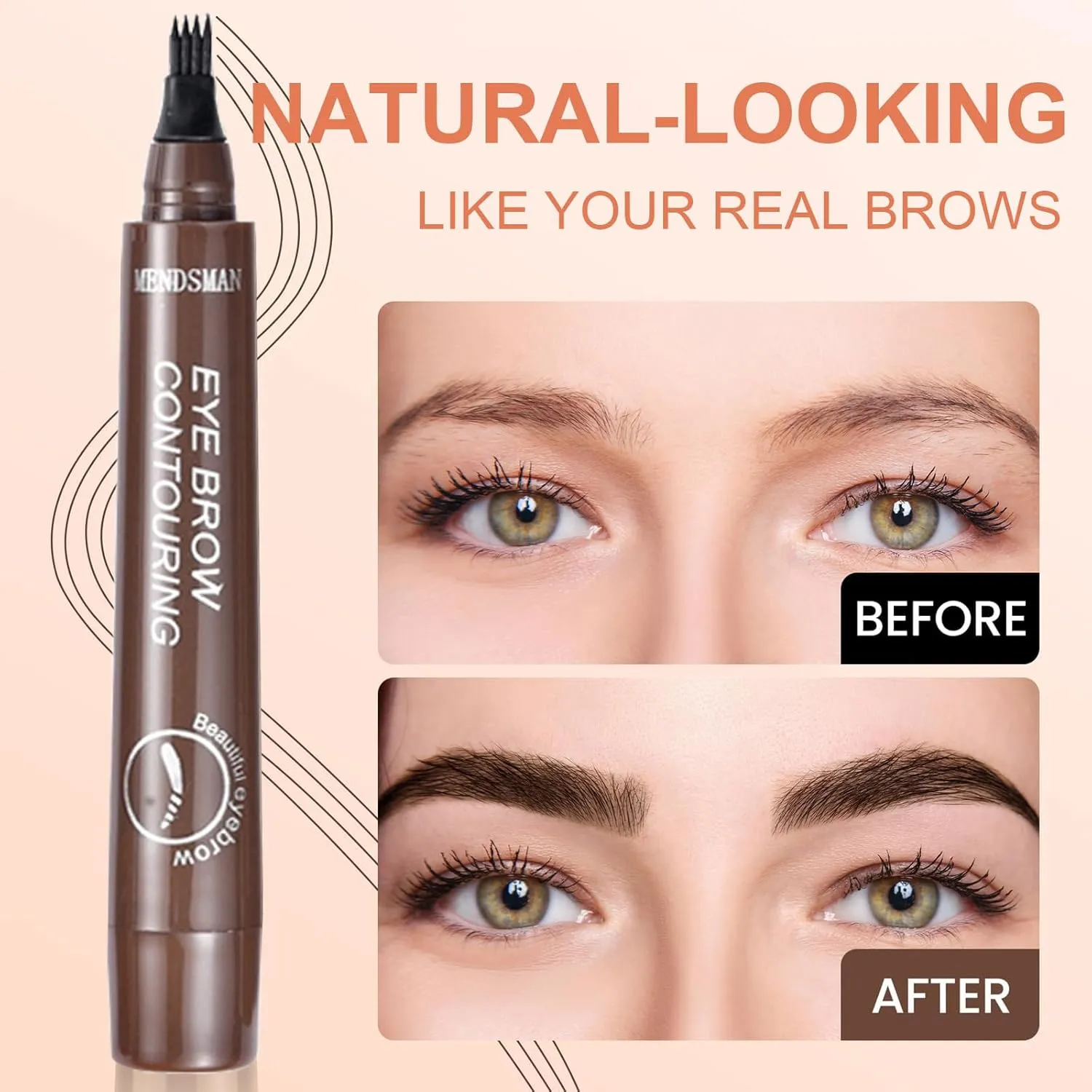 2PC Microblading Eyebrow Pen,Waterproof Microblading Eyebrow Pencil,2025 New Natural Fine Stroke Eyebrow Pen,4-Tip Magic Waterproof Brow Pencil with Micro-Fork Tip(Dark Brown-2pc)