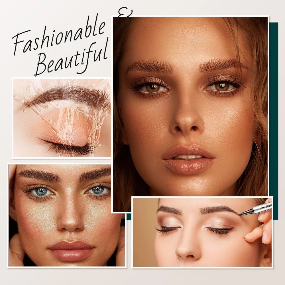 2Pc Microblading Eyebrow Pencil, 2024 Magic Eyebrow Tattoo Pencil 4 Fork Tip, Waterproof Brow Pencil with Micro-Fork Tip, Natural Fine Stroke Eyebrow Pen (Brown-2Pcs)