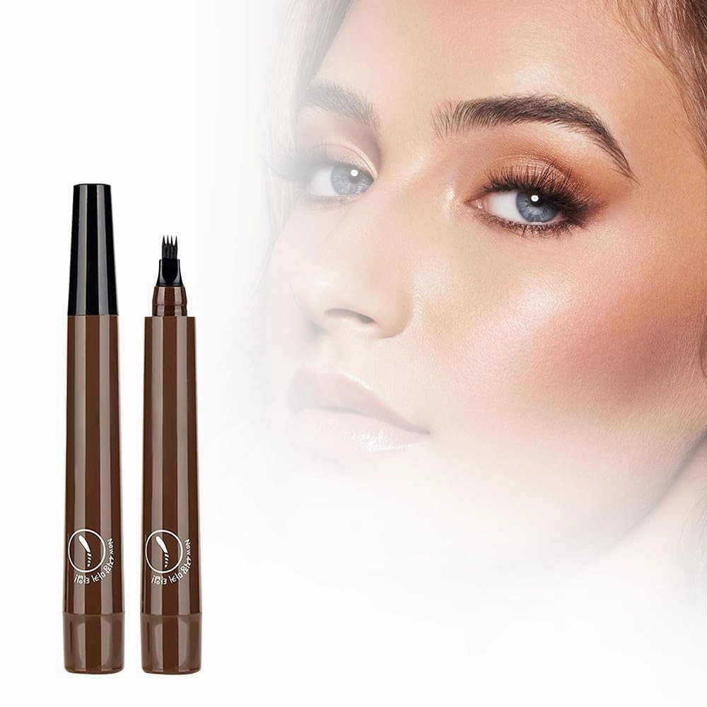 2Pc Microblading Eyebrow Pencil, 2024 Magic Eyebrow Tattoo Pencil 4 Fork Tip, Waterproof Brow Pencil with Micro-Fork Tip, Natural Fine Stroke Eyebrow Pen (Brown-2Pcs)