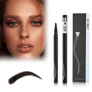 2PCS Eyebrow Microblading Pen, 2024 New 3D Waterproof Microblading Eyebrow Pencil Contouring Pen, 4 Fork Tip Magic Eyebrow Pencil, Microblading Eyebrow Pen for Natural Makeup All Day(#3-Black)