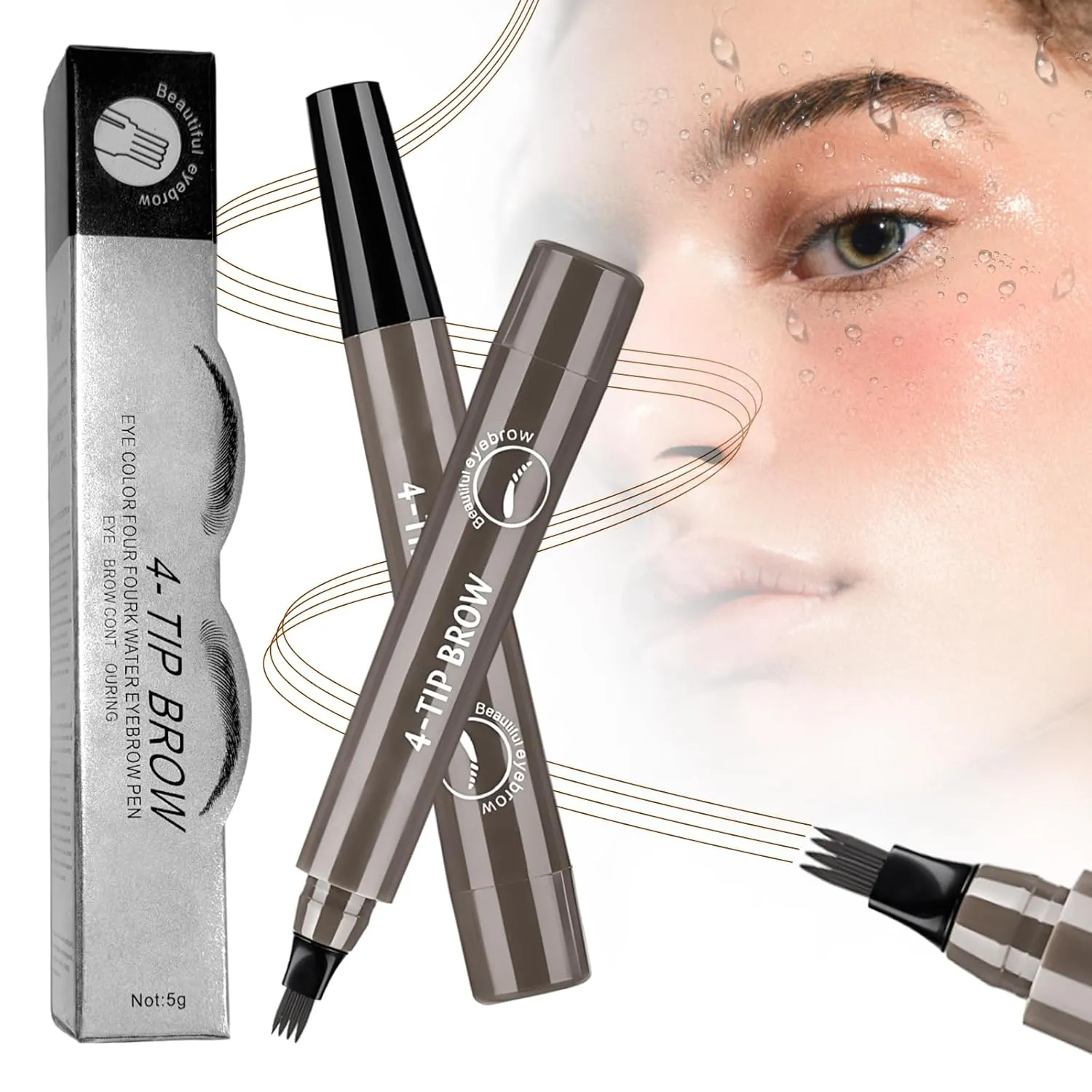 2PCS Magic Eyebrow Pencil, 2025 New 4 Head Split Waterproof Long lasting Wild Eyebrow Pencil,Upgrade Fine Stroke Eyebrow Pen Makeup Long-Lasting Eyebrow Pen Stay on All Day (Gray Brown)