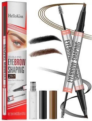 2Pcs Microblading Eyebrow Pen - 2-In-1 Dual-Ended Natural Brow Eyebrow Pen, 4-Fork Tip Eyebrow Pen & Clear Eyebrow Gel, Long-Lasting Natural Brows Eyebrow Pen (Black   Dark Brown)