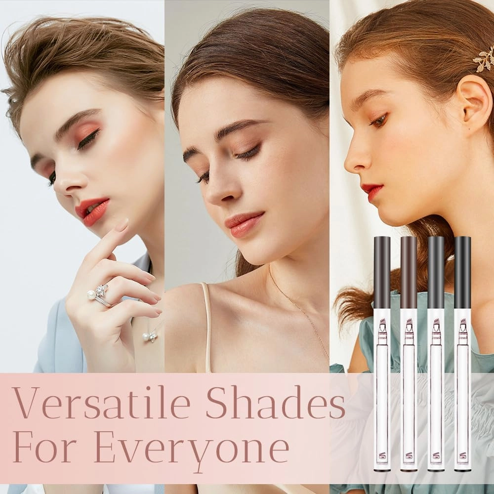 2Pcs 3D Waterproof Magic Microblading Eyebrow Pen, Natural Makeup Fine Stroke Eyebrow Pencil, 4 Tip Eyebrow Makeup Long-Lasting Eyebrow Pencil for Make Up Last All Day (Gray)