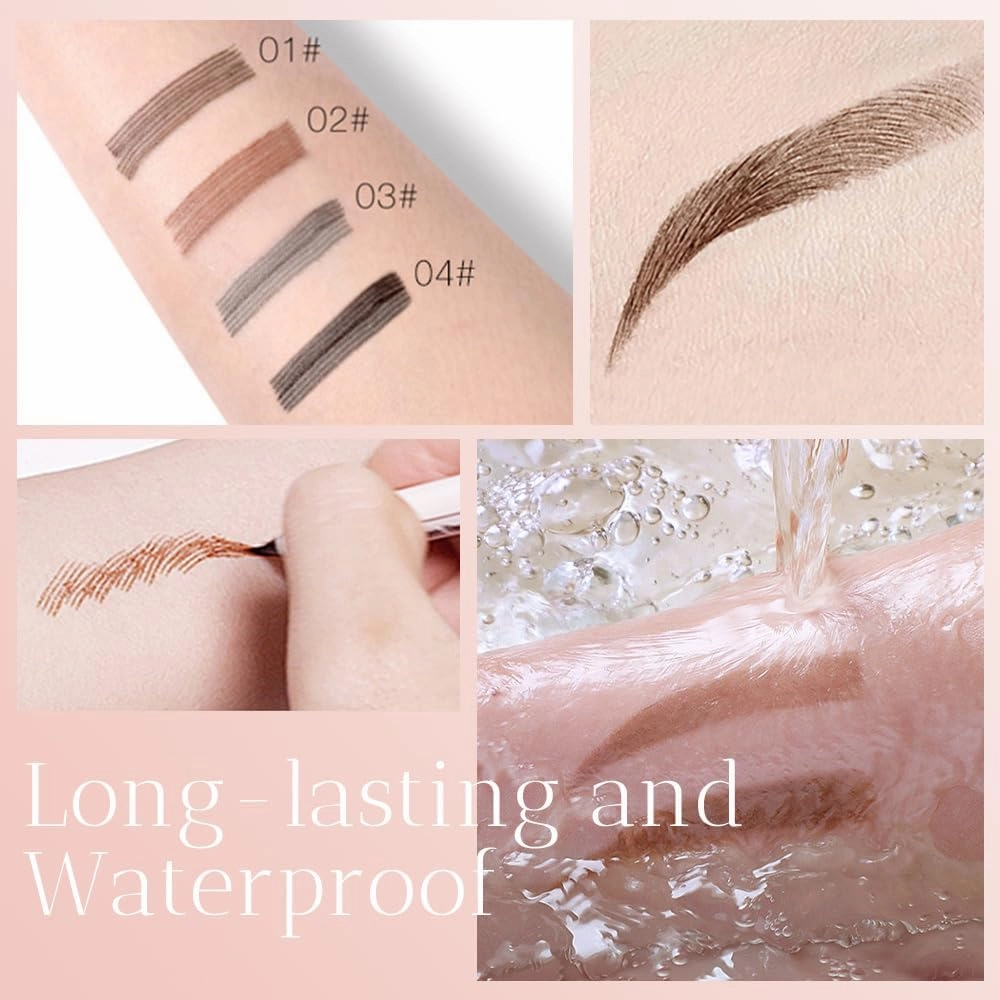 2Pcs 3D Waterproof Magic Microblading Eyebrow Pen, Natural Makeup Fine Stroke Eyebrow Pencil, 4 Tip Eyebrow Makeup Long-Lasting Eyebrow Pencil for Make Up Last All Day (Gray)