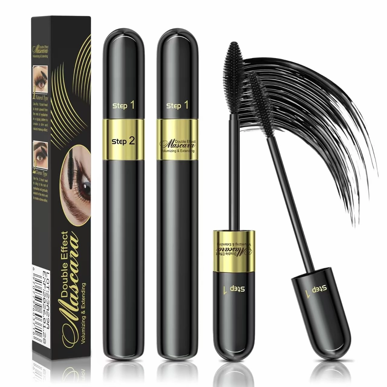 2PCS Essence Mascara Volume And Length- Amazing Lashes Mascara, Long-Lasting 2 In 1 Mascara Waterproof Mascara Voluminous Mascara,Lengthening And Volumizing Tubing Mascara Black