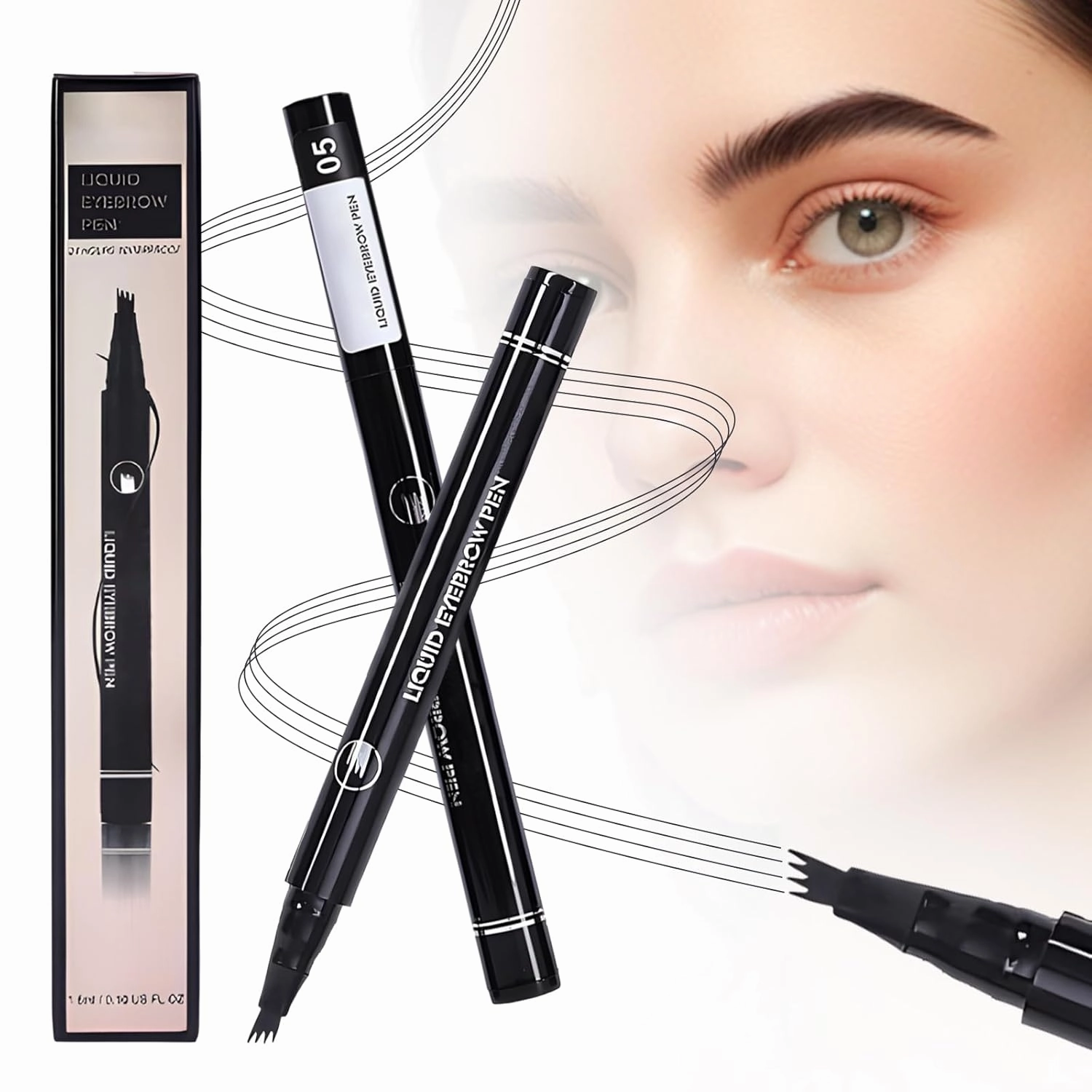 2PCS Magic Eyebrow Tattoo Pencil, 4 Fork Tip, Waterproof Fine Stroke Long-Lasting Eyebrow Pen (Black)