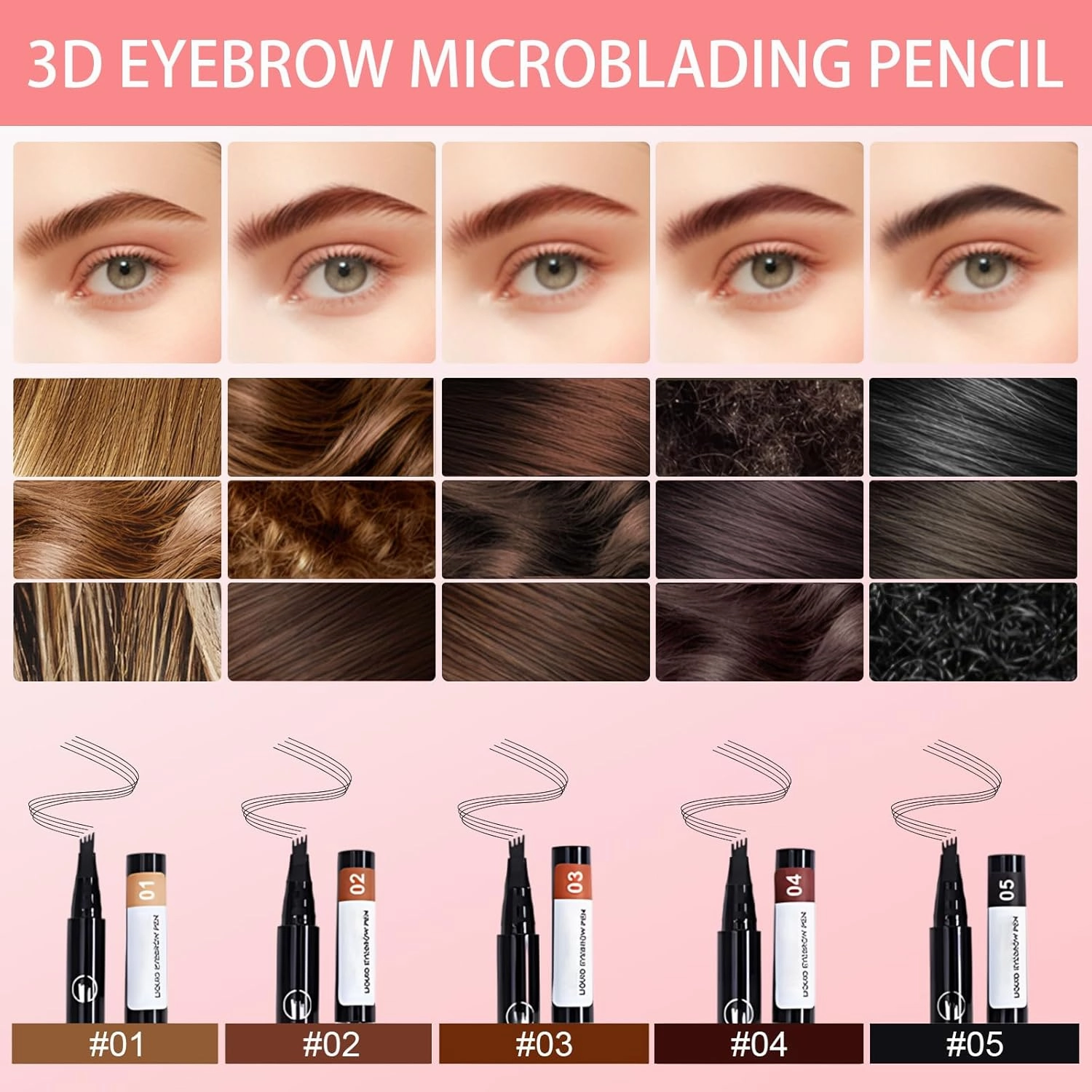 2PCS Microblading Magic Eyebrow Tattoo Pencil 4 Fork Tip, Natural Waterproof Makeup Fine Stroke Long-Lasting Eyebrow Pen (Grey)