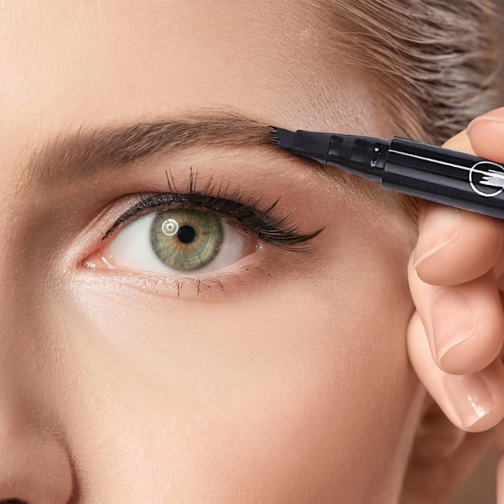 2PCS Microblading Magic Eyebrow Tattoo Pencil 4 Fork Tip, Natural Waterproof Makeup Fine Stroke Long-Lasting Eyebrow Pen (Grey)