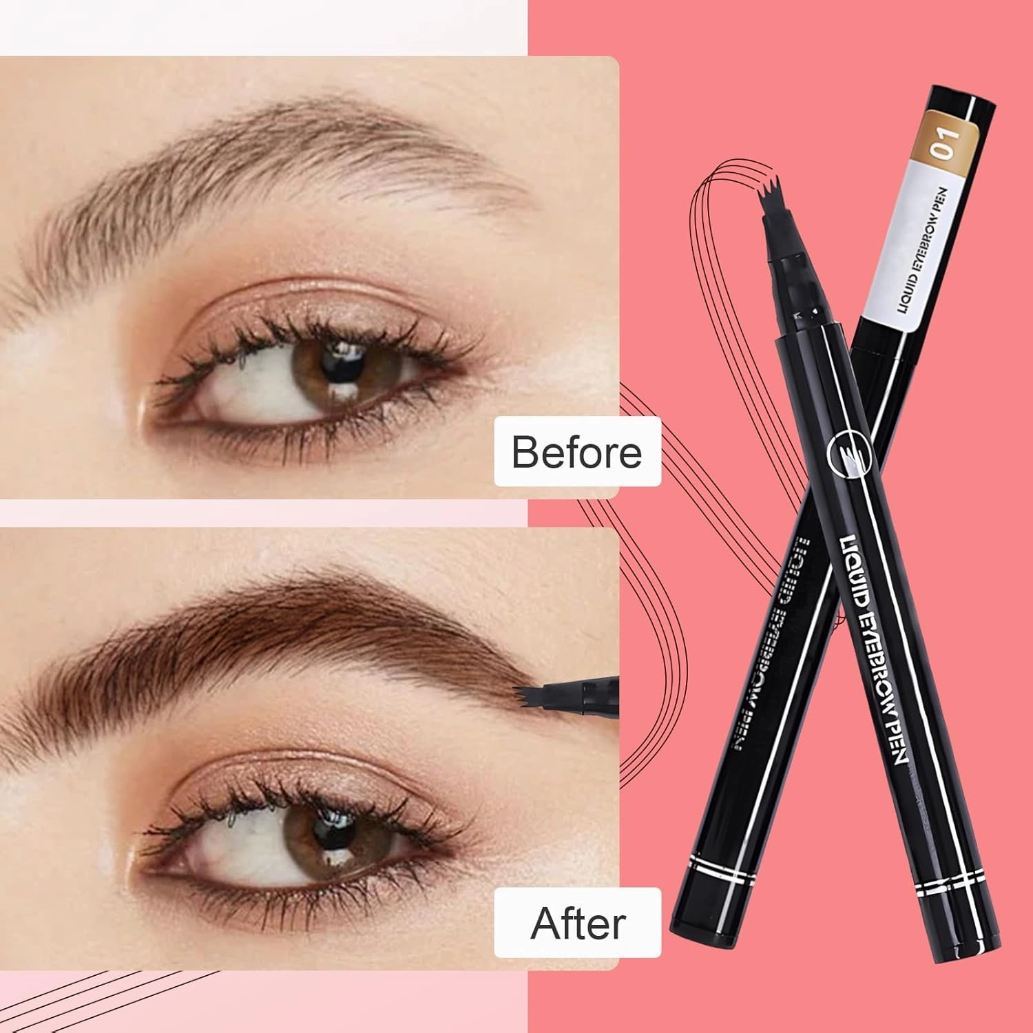 2PCS Microblading Magic Eyebrow Tattoo Pencil 4 Fork Tip, Natural Waterproof Makeup Fine Stroke Long-Lasting Eyebrow Pen (Grey)