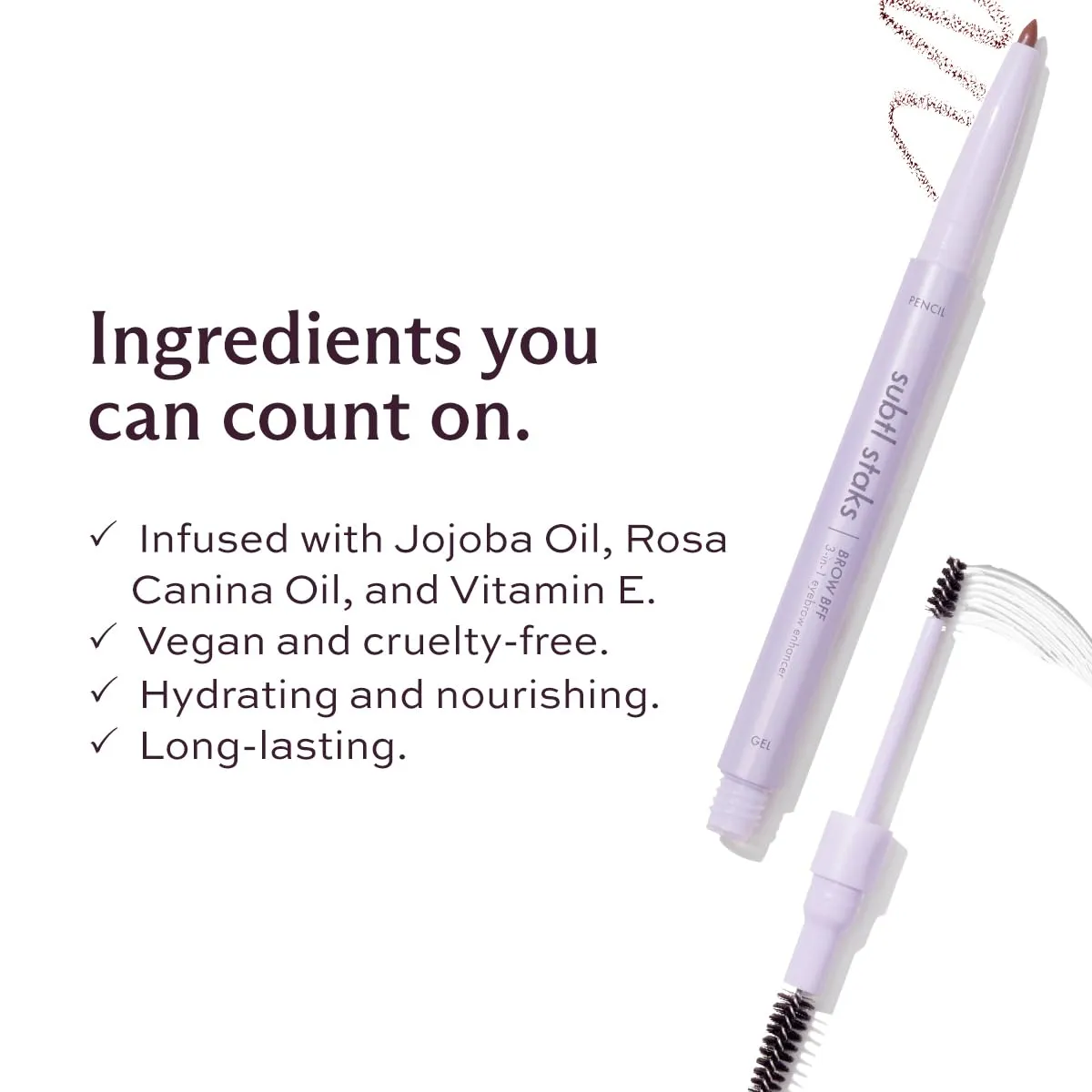3-in-1 Brow Pencil - Vegan, Smudge-Proof, with Spoolie Brush and Clear Gel - Best Eyebrow Pencil for Fluffing, Filling, and Setting Brows, Medium Brown