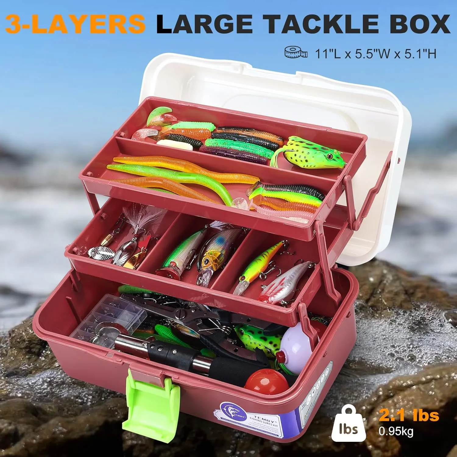 3 Layers Tackle Box with Tackle Included, 321Pcs Fishing Lures Kit Contains Pliers, Crankbait, Hooks, Weights & Accessories, Fishing Gear Bait Lure Gifts for Men Bass Freshwater (White Brown)