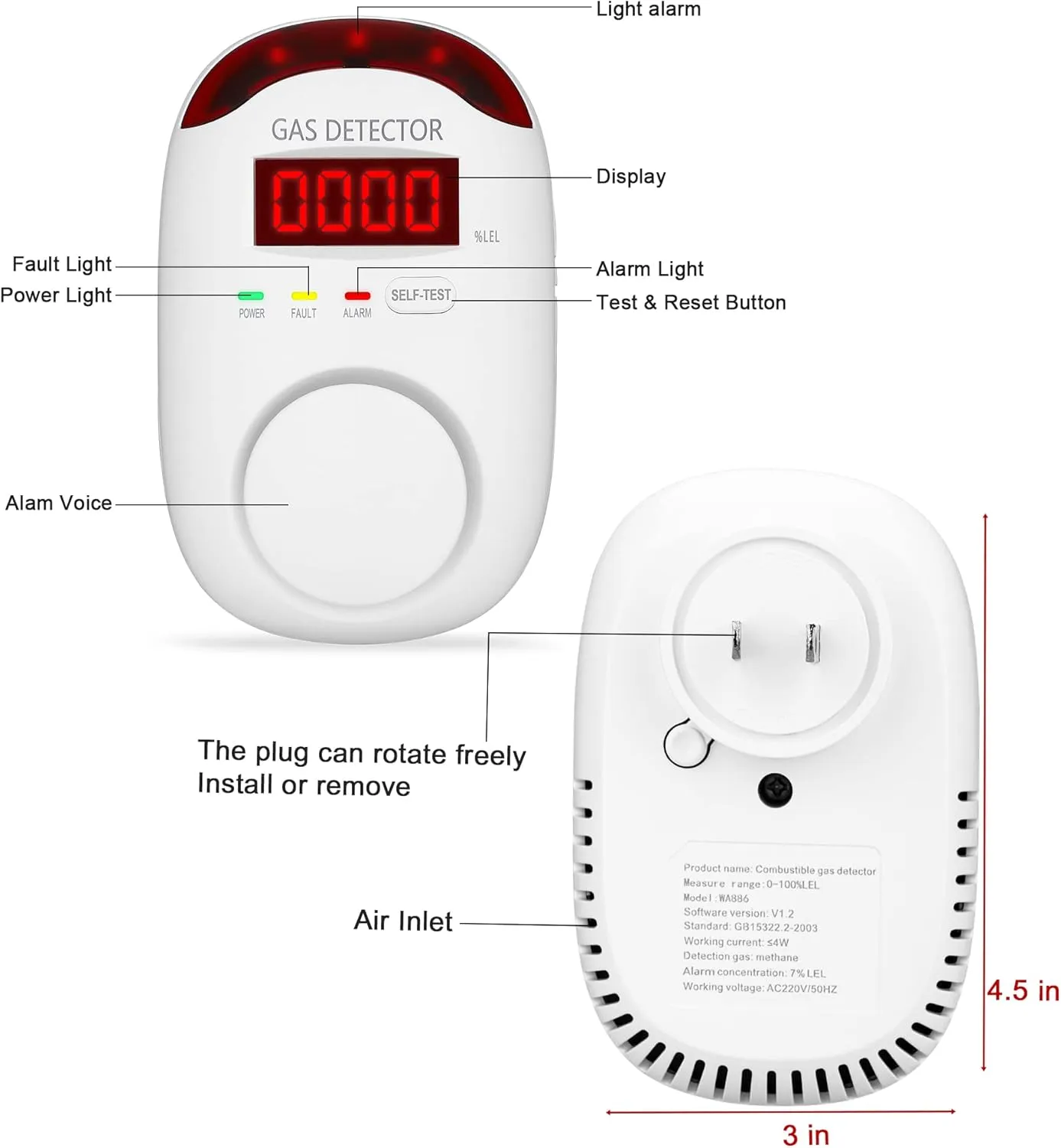3 Packs Natural Gas Detector - Gas Leak Detector for Home,RV, Gas Detectors for Home Natural Gas,Combustible Gas Detector for LNG, LPG,Propane,Methane.
