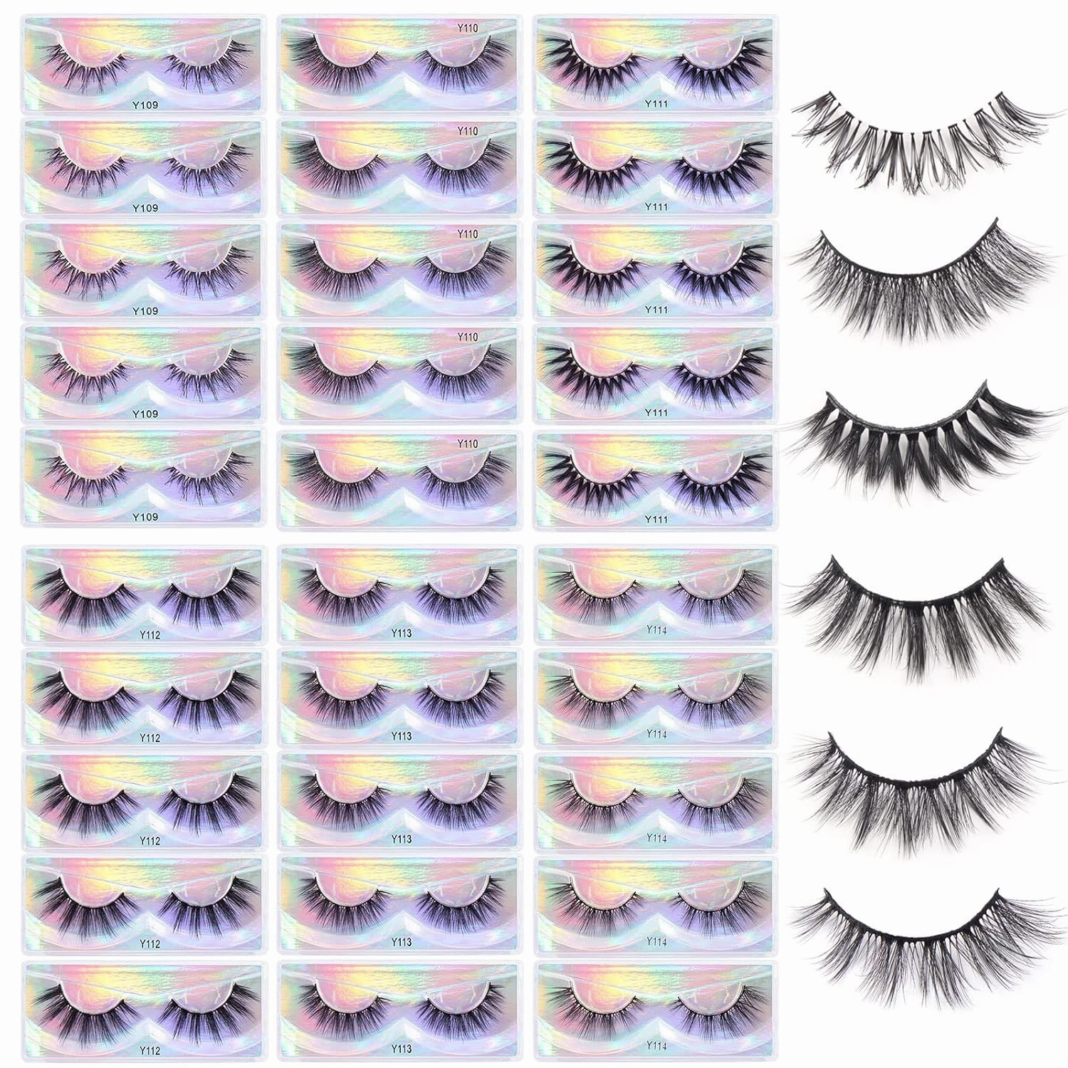 30 Pairs Lashes, New 6 Style Eyelashes Natural Look to Dramatic Long False Eyelashes, Handmade Reusable Fake Eyelashes (30 Pairs with Portable Boxes)
