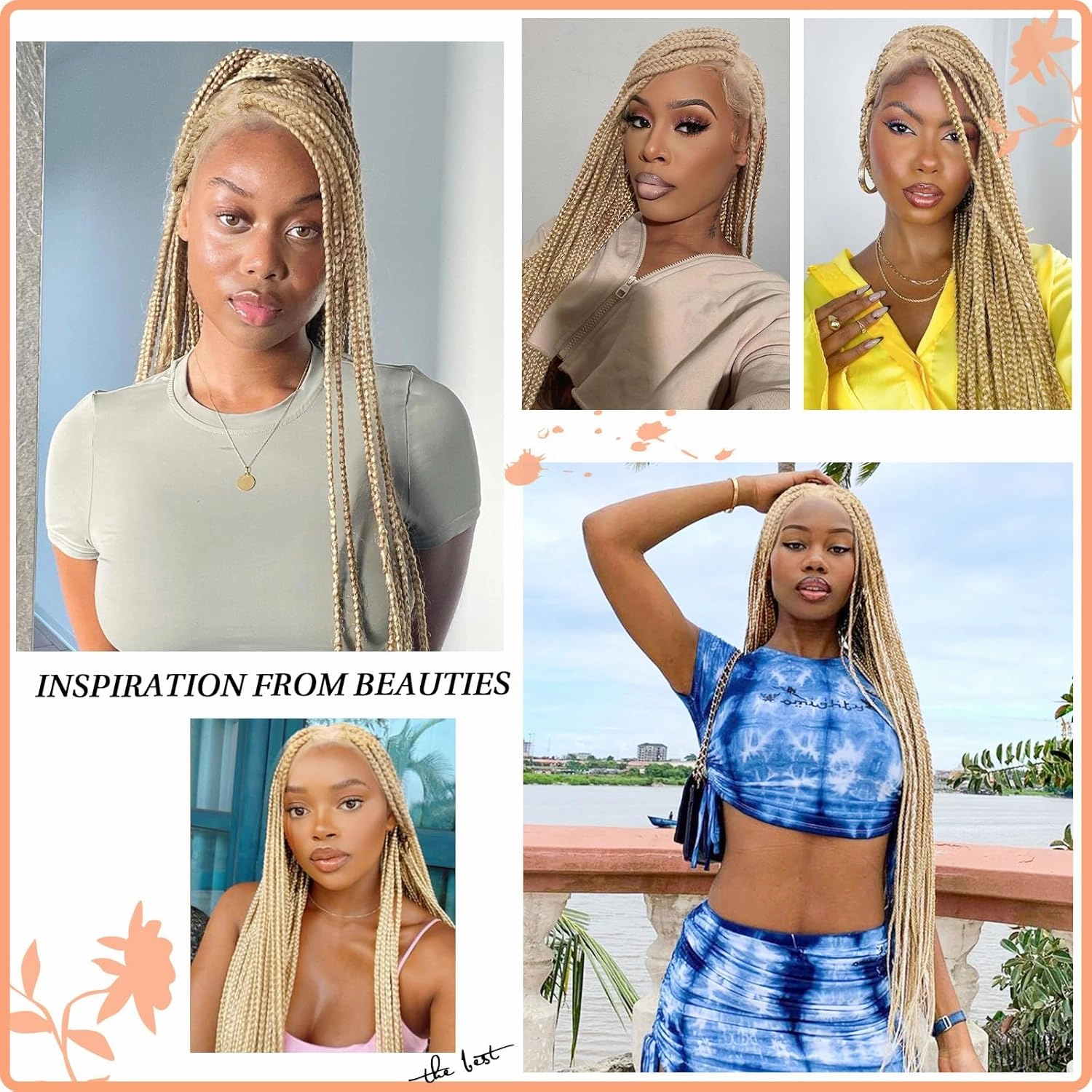 360° HD Full Lace Knotless Braided Wigs for Women Box Braid Wig with Baby Hair Braided Lace Front Wigs Premium Synthetic Braids Wig Long Blonde 36"