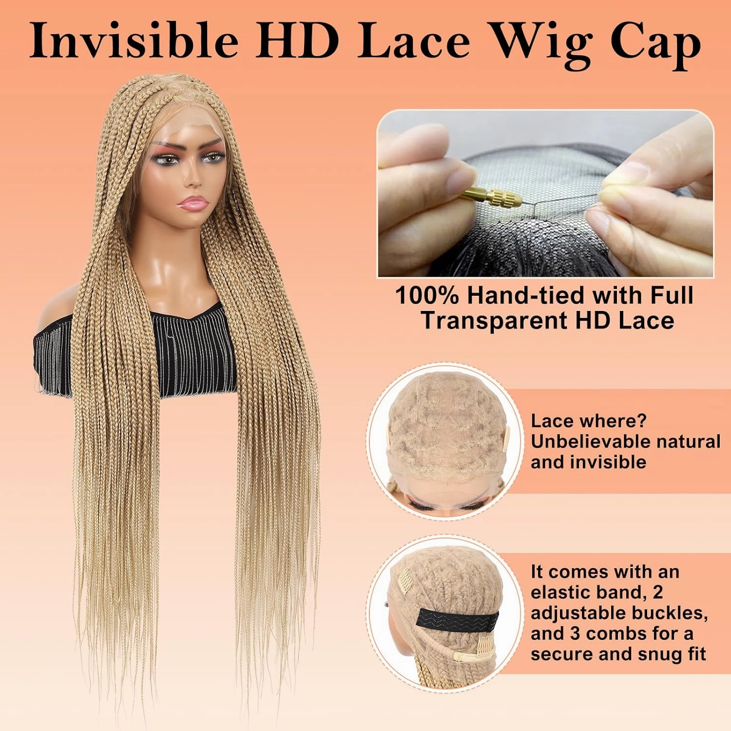 360° HD Full Lace Knotless Braided Wigs for Women Box Braid Wig with Baby Hair Braided Lace Front Wigs Premium Synthetic Braids Wig Long Blonde 36"
