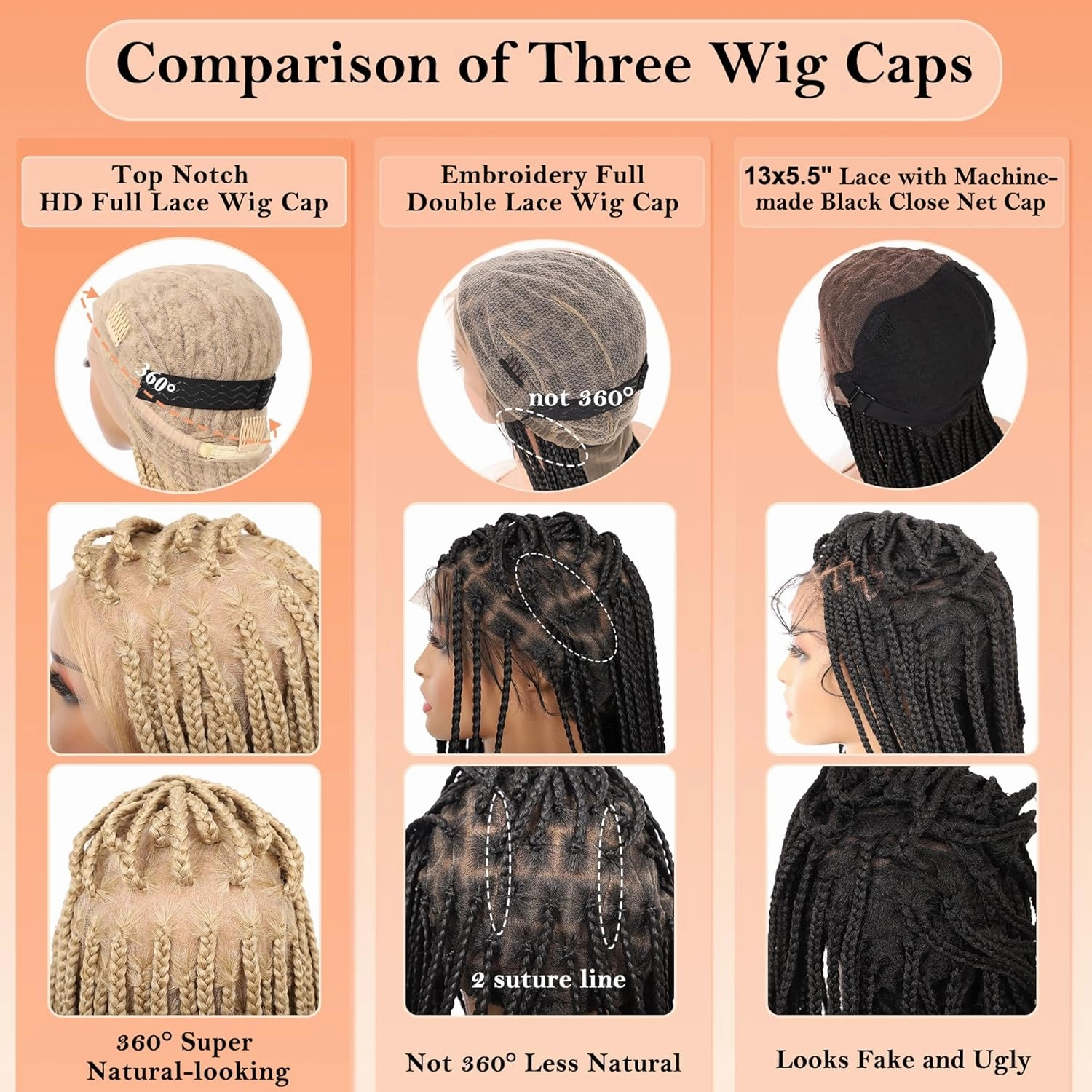 360° HD Full Lace Knotless Braided Wigs for Women Box Braid Wig with Baby Hair Braided Lace Front Wigs Premium Synthetic Braids Wig Long Blonde 36"