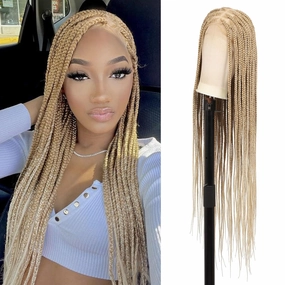 360° HD Full Lace Knotless Braided Wigs for Women Box Braid Wig with Baby Hair Braided Lace Front Wigs Premium Synthetic Braids Wig Long Blonde 36"