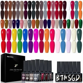 38 PCS and 20 PCS Gel Nail Set, Dark Red Brown Grey 32 Colors and Neon Pastel Bright Shades 15 Colors Gel Polish Set, Women Nail Art Kit