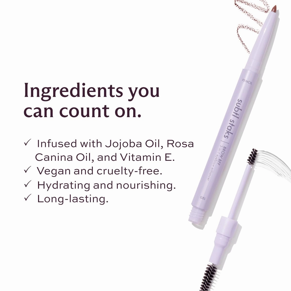 3-in-1 Brow Pencil - Vegan, Smudge-Proof, with Spoolie Brush and Clear Gel - Best Eyebrow Pencil for Fluffing, Filling, and Setting Brows, Black