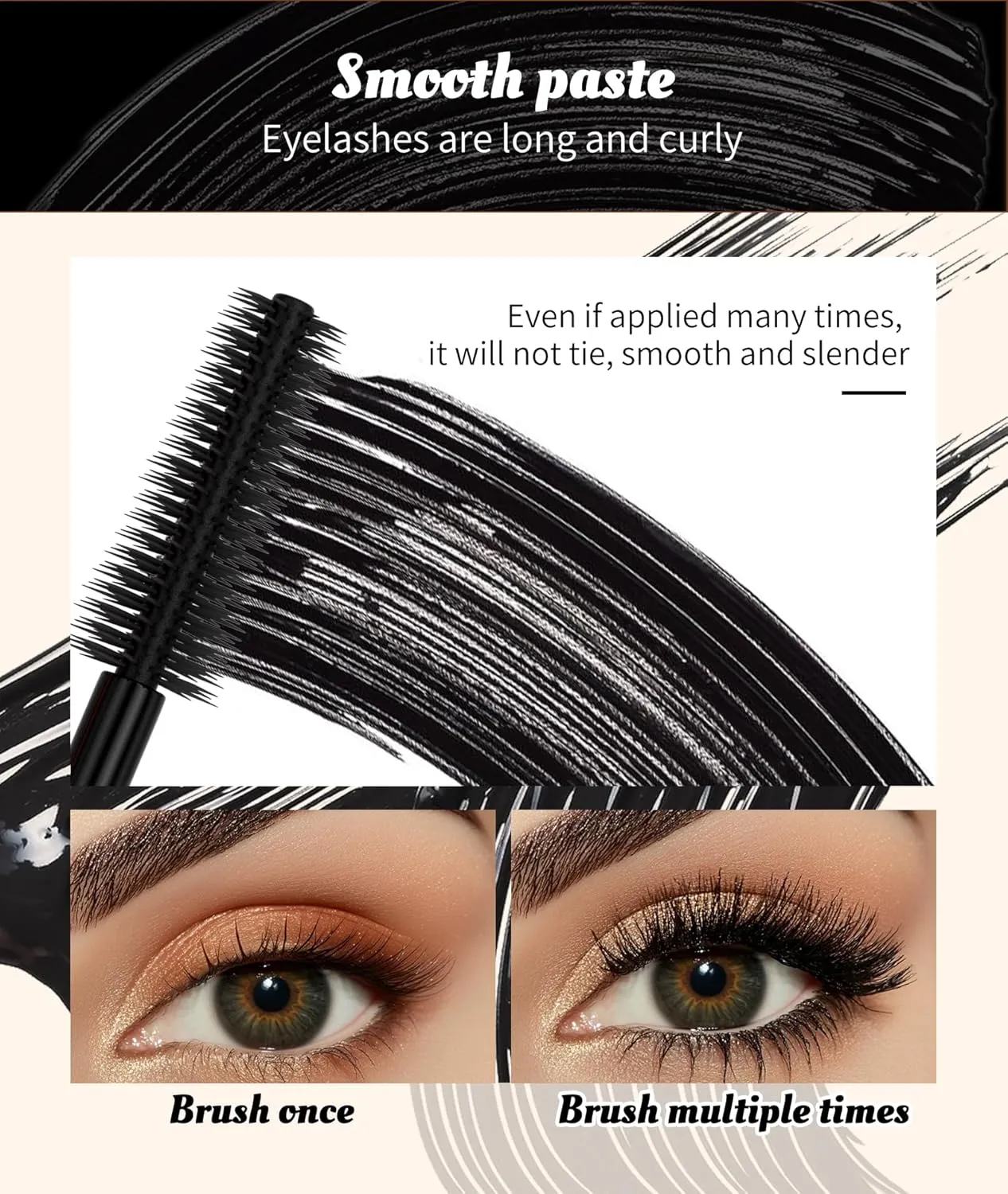 3D Waterproof Mascara Volume and length，Waterproof Mascara Black，High Heels Fiber Mascara，Lengthening Thickening and Smudge-Proof Eyelash Mascara (Black, 2PCS)