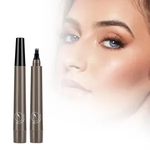3D Waterproof Microblading Eyebrow Pen with 4 Fork Tip, Magic Eyebrow Pencil Contouring Pen, Long-Lasting Natural Brows Eyebrow Pen (Gray Brown)