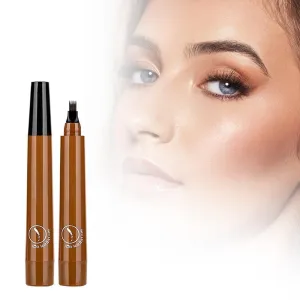 3D Waterproof Microblading Eyebrow Pen with 4 Fork Tip, Magic Eyebrow Pencil Contouring Pen, Long-Lasting Natural Brows Eyebrow Pen (Light Brown)