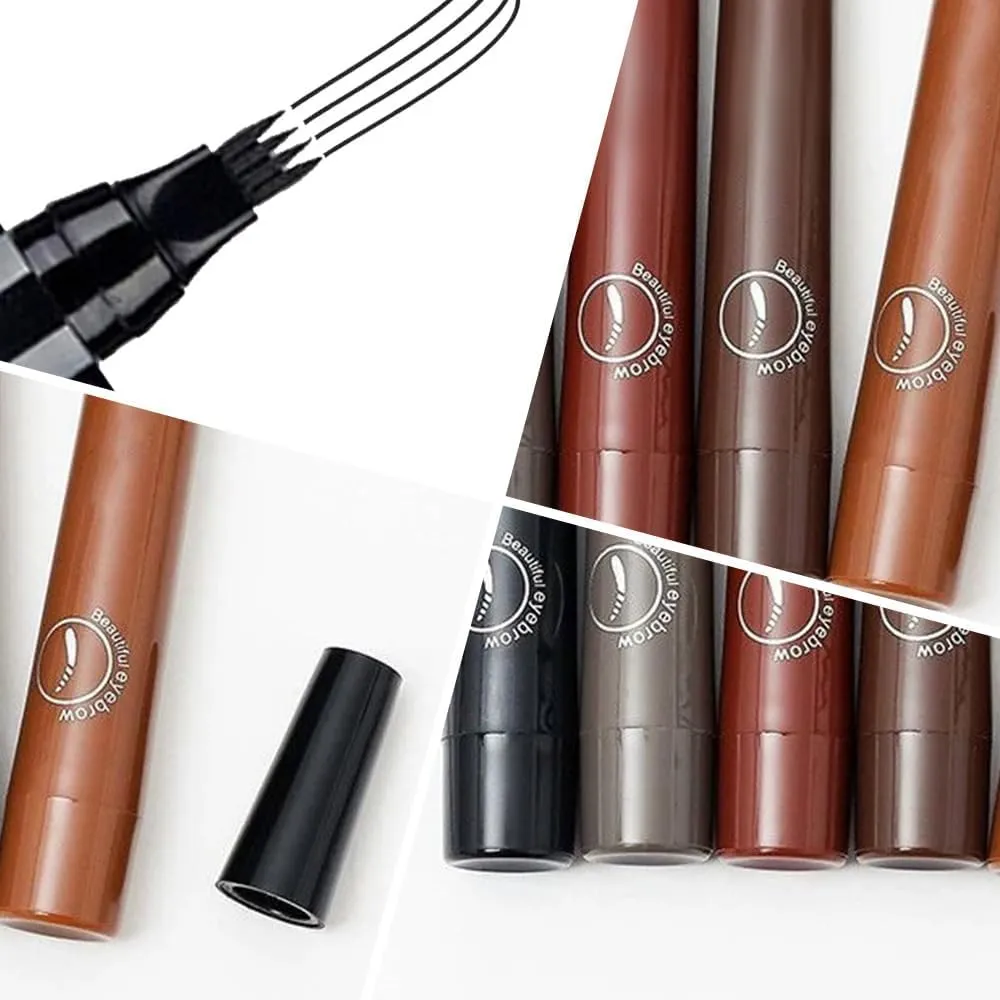 3D Waterproof Microblading Eyebrow Pen with 4 Fork Tip, Magic Eyebrow Pencil Contouring Pen, Long-Lasting Natural Brows Eyebrow Pen (Light Brown)