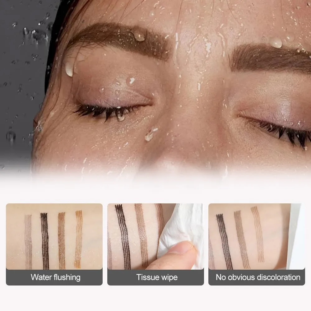 3D Waterproof Microblading Eyebrow Pen with 4 Fork Tip, Magic Eyebrow Pencil Contouring Pen, Long-Lasting Natural Brows Eyebrow Pen (Light Brown)