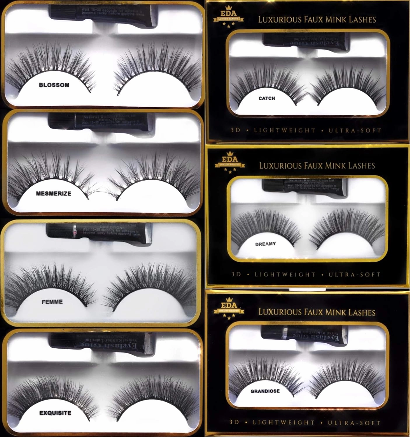 3D Faux Mink False Eyelashes - Natural Look Lashes, Full Volume, Extra Long Length Eyelash Extensions - Eye-Lifting, Cat Eye Effect Fake Eyelashes - Vegan & Cruelty-Free (Femme, Full)