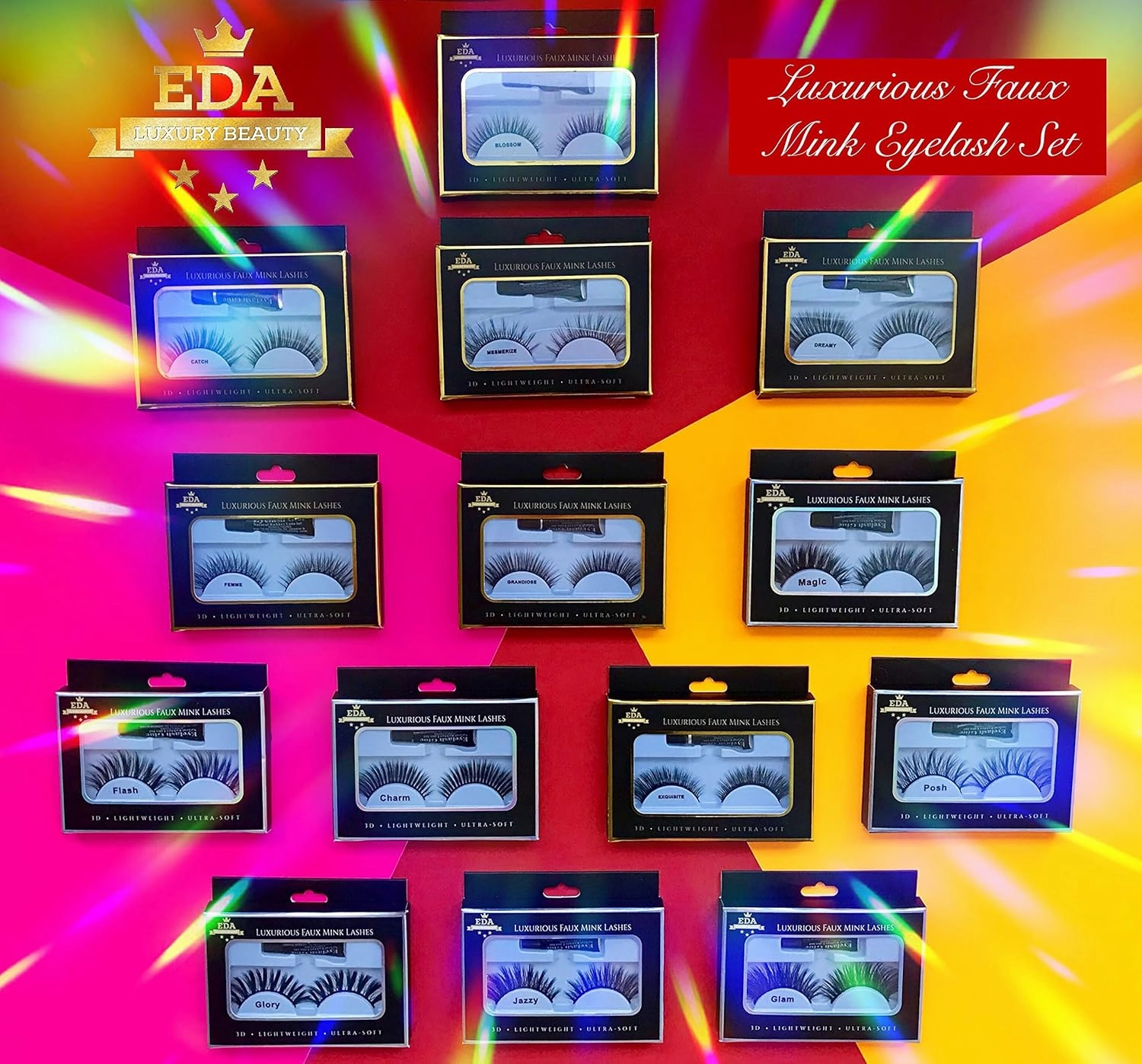3D Faux Mink False Eyelashes - Natural Look Lashes, Full Volume, Extra Long Length Eyelash Extensions - Eye-Lifting, Cat Eye Effect Fake Eyelashes - Vegan & Cruelty-Free (Femme, Full)
