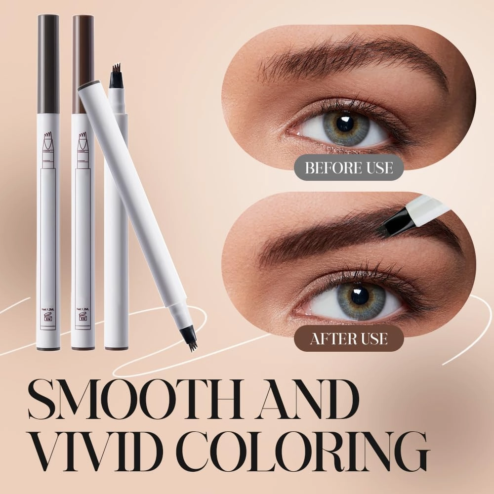 3D Waterproof Microblading Eyebrow Pen, Upgrade Natural Makeup Fine Stroke Eyebrow Pencil, 4 Tipped Eye Brown Makeup Long-Lasting Waterproof Eyebrow Pencils for Women (Brown, One Size)