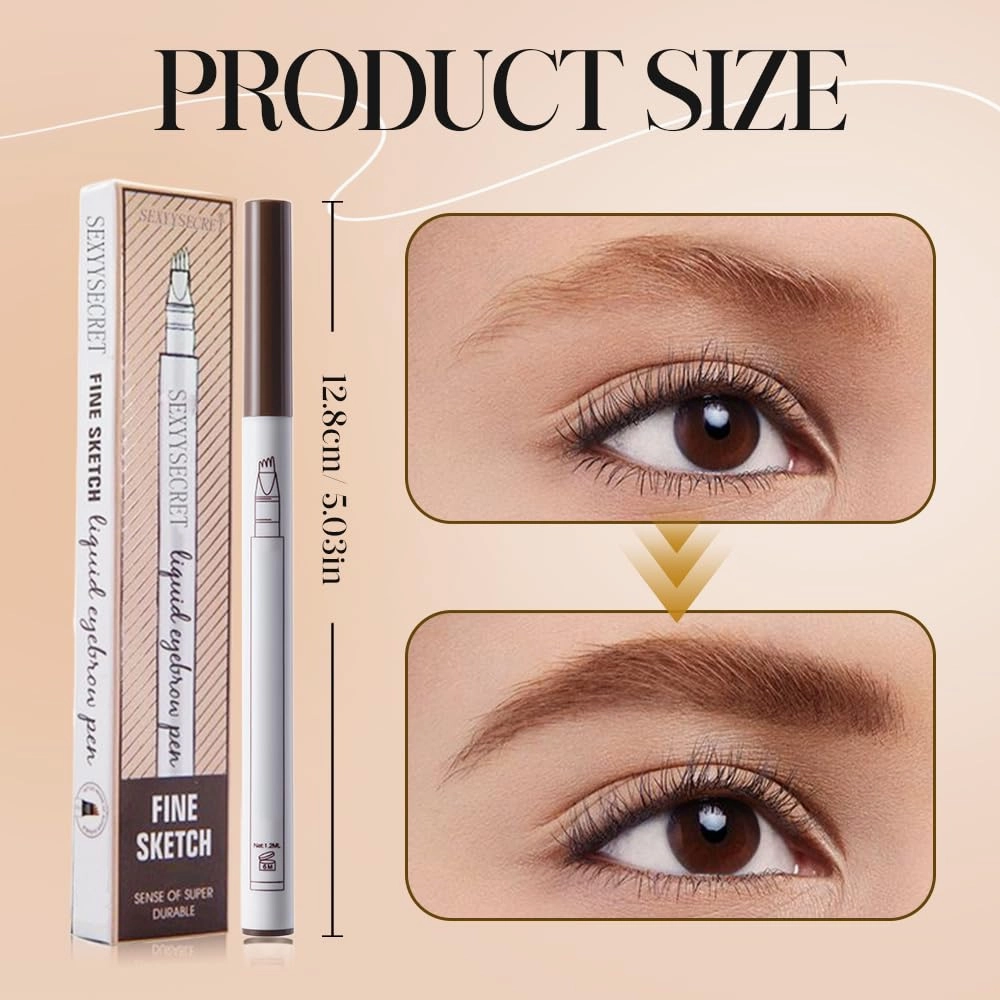 3D Waterproof Microblading Eyebrow Pen, Upgrade Natural Makeup Fine Stroke Eyebrow Pencil, 4 Tipped Eye Brown Makeup Long-Lasting Waterproof Eyebrow Pencils for Women (Brown, One Size)
