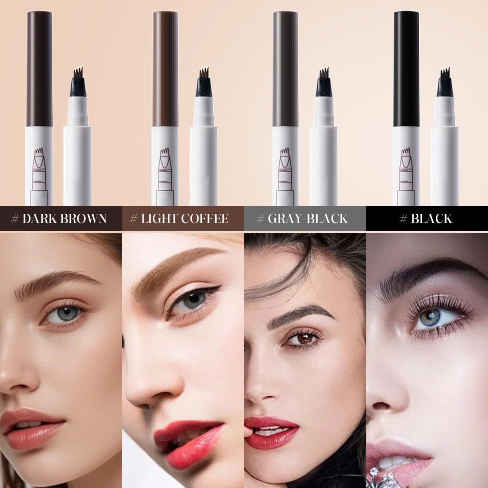3D Waterproof Microblading Eyebrow Pen, Upgrade Natural Makeup Fine Stroke Eyebrow Pencil, 4 Tipped Eye Brown Makeup Long-Lasting Waterproof Eyebrow Pencils for Women (Brown, One Size)