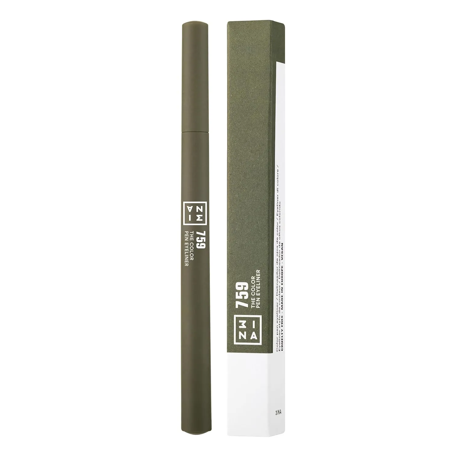 3INA The Color Pen Eyeliner 759 - Ultra Fine Tip 14H Olive Green Longwear Liquid Liner - Vibrant Colors, Matte, Smudgeproof, Flake Proof Makeup - Cruelty Free, Paraben Free, Vegan Cosmetics - Green