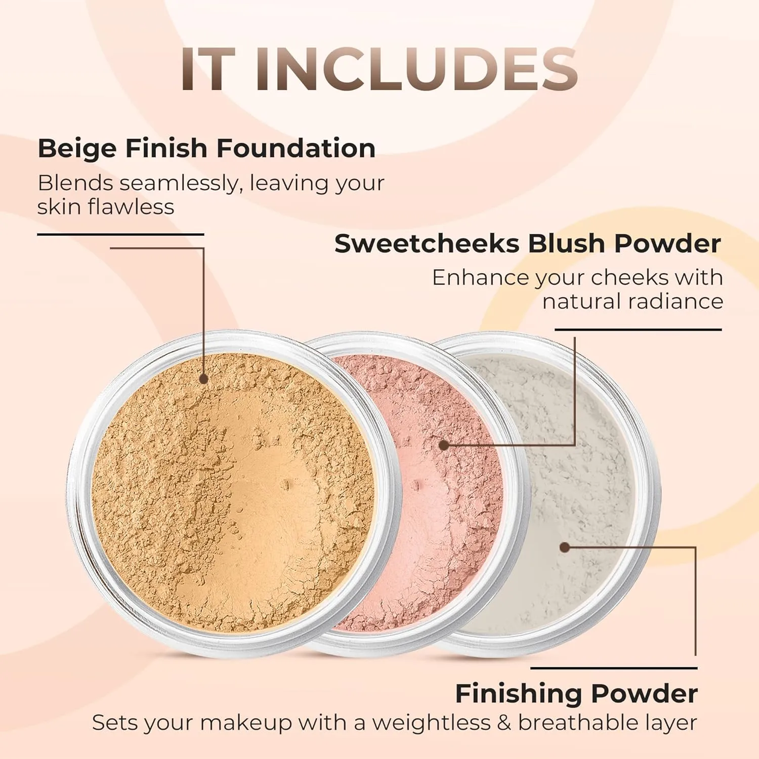 3pc FULL SIZE KIT (BEIGE) Mineral Makeup Foundation Set Sheer Powder Bare Face Matte Cover