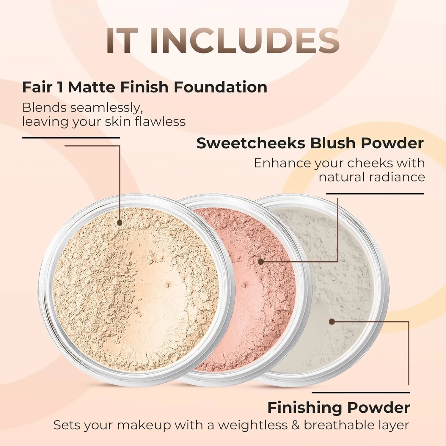 3pc FULL SIZE KIT (FAIR 1) Mineral Makeup Foundation Set Sheer Powder Bare Face Matte Cover