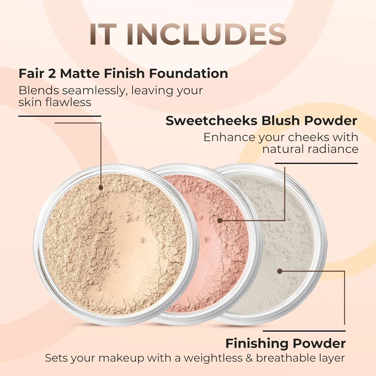 3pc MINERAL MAKEUP SET (FAIR 2) Bare Skin Kit Powder Matte Foundation Organic
