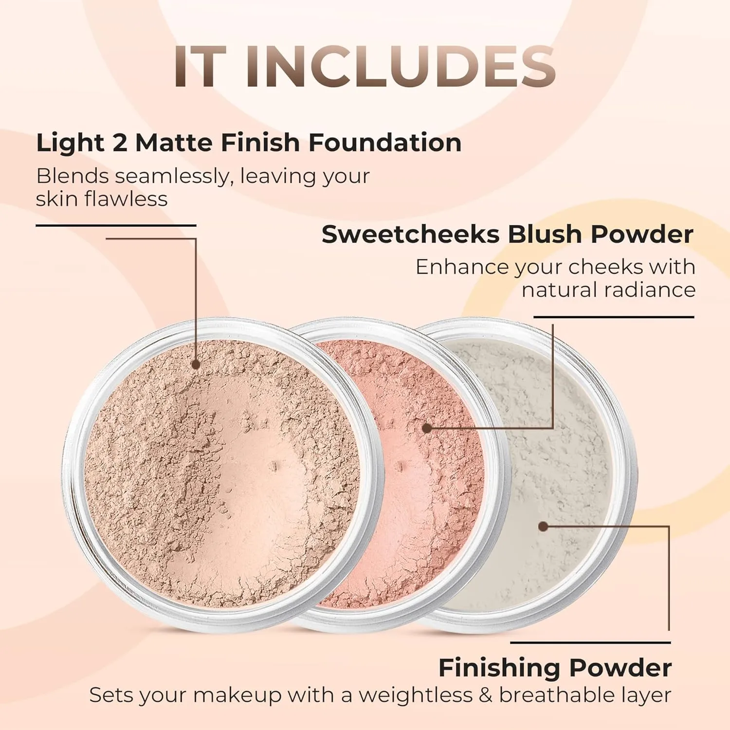 3pc MINERAL MAKEUP SET (LIGHT) Bare Skin Kit Powder Matte Foundation Organic