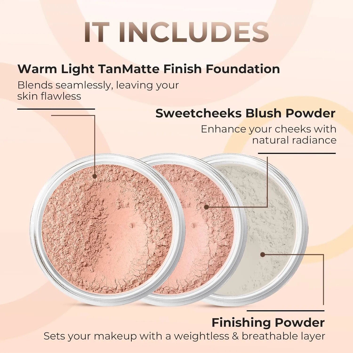 3pc Mineral Makeup Set (Light Tan) Bare Skin Kit Powder Matte Foundation Organic