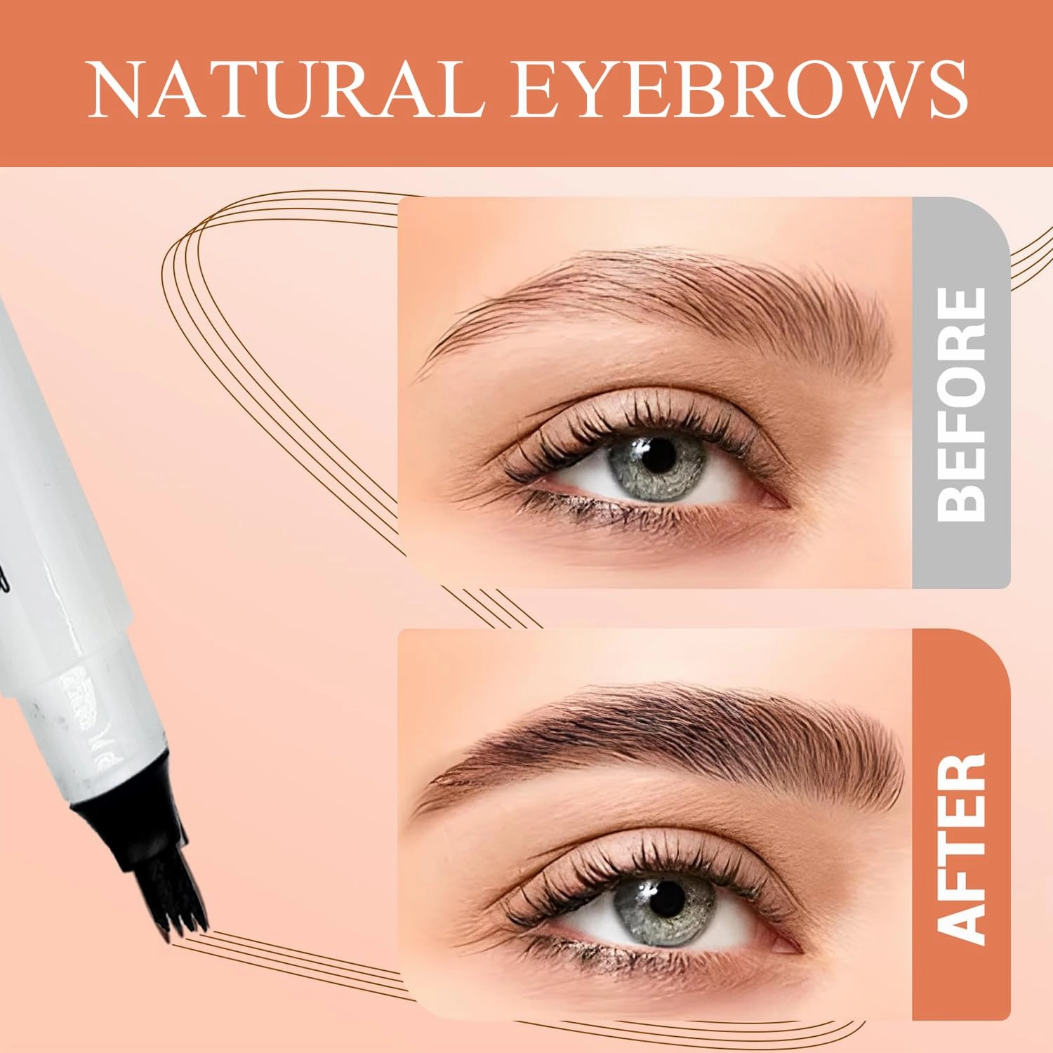 3PC Microblading Eyebrow Pencil, 2025 New Magic Liquid Eyebrow Pen,4 Tipped Waterproof Brow Pencil with Hair like Strokes Natural Long-Lasting Eyebrow Pen(Three Colors)