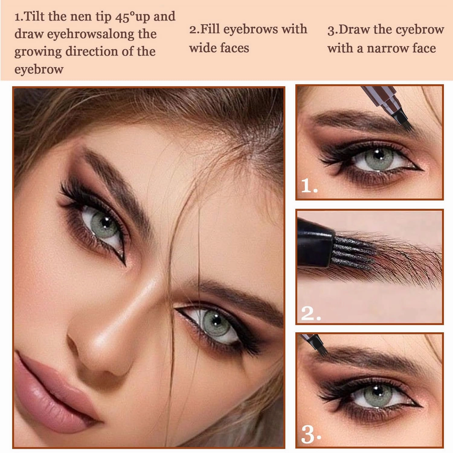 3PC Microblading Eyebrow Pencil, 2025 New Magic Liquid Eyebrow Pen,4 Tipped Waterproof Brow Pencil with Hair like Strokes Natural Long-Lasting Eyebrow Pen(Three Colors)