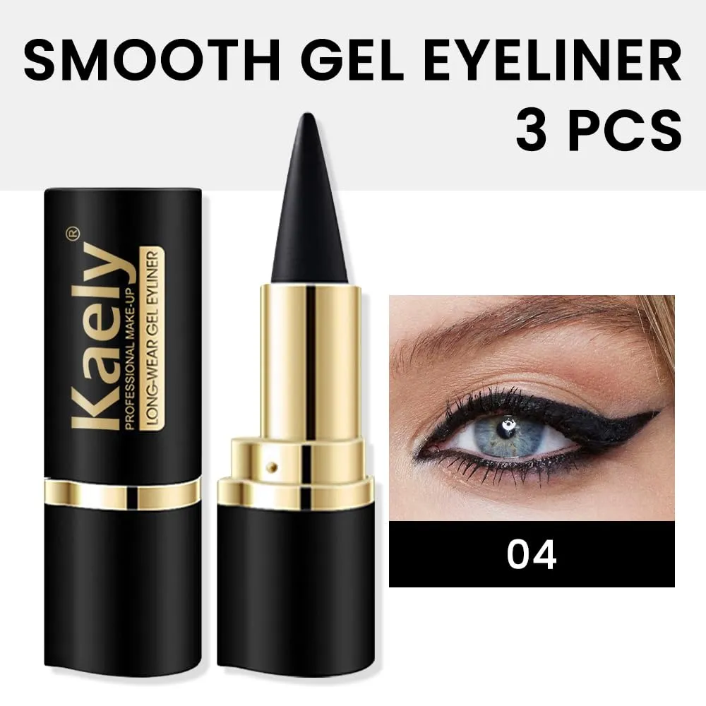 3Pcs Black Gel Eyeliner Pencil Set,Natural Cream Eye Liner Waterproof Smudge Proof,Cat Eye Black Smokey Eyeshadow Palette Stick Crayon,Goth Halloween Makeup,delineador de ojos contra el agua