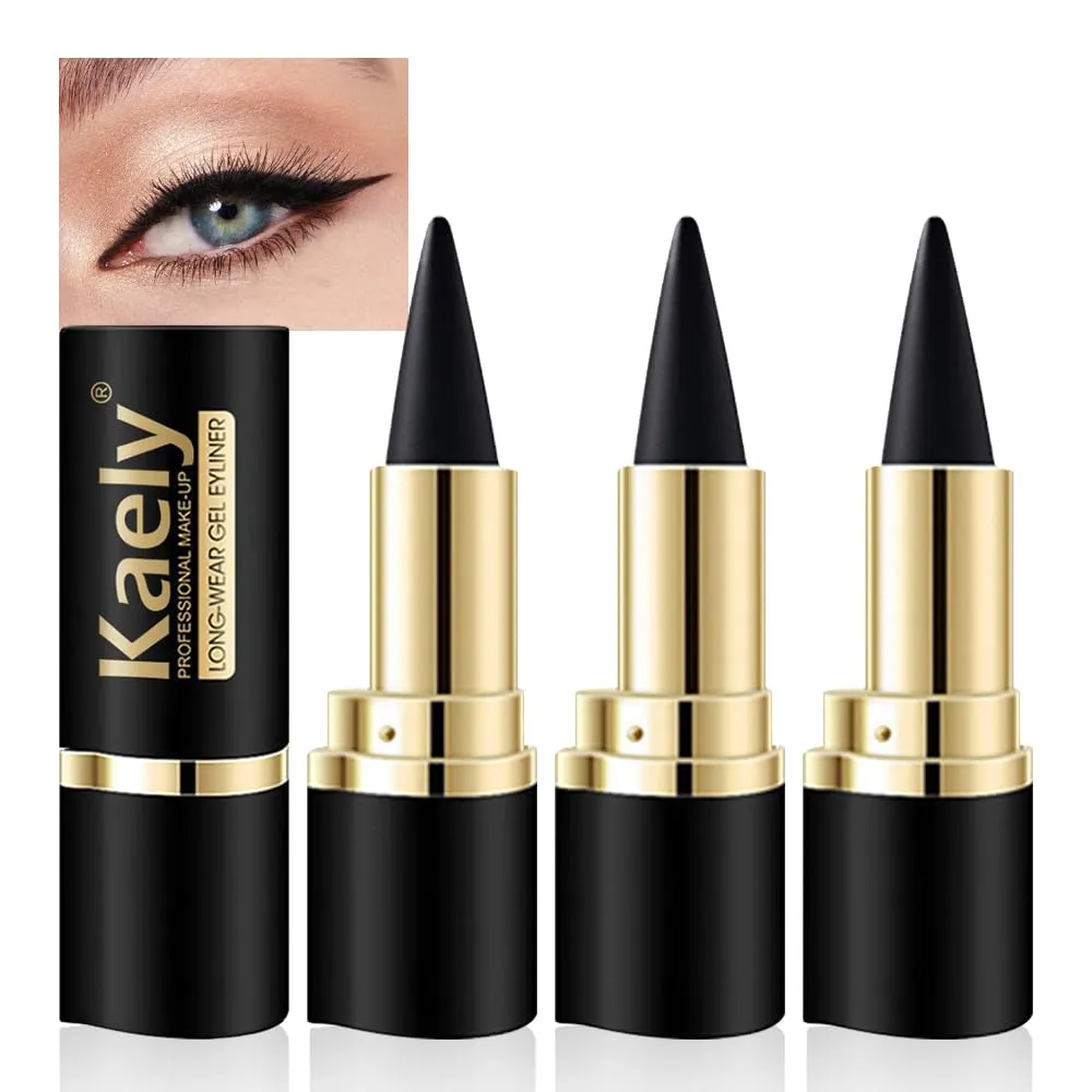 3Pcs Black Gel Eyeliner Pencil Set,Natural Cream Eye Liner Waterproof Smudge Proof,Cat Eye Black Smokey Eyeshadow Palette Stick Crayon,Goth Halloween Makeup,delineador de ojos contra el agua