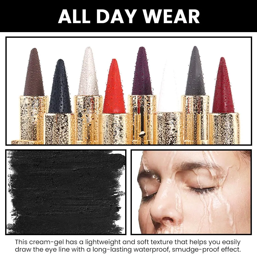 3Pcs Black Gel Eyeliner Pencil Set,Natural Cream Eye Liner Waterproof Smudge Proof,Cat Eye Black Smokey Eyeshadow Palette Stick Crayon,Goth Halloween Makeup,delineador de ojos contra el agua