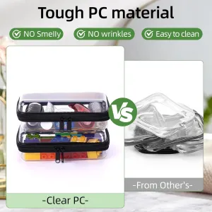 3PCS Clear Zipper Cases, Portable Clear Organizer Pouches for Travel, Double Zippered Hard Shell Plastic Case, Cosmetic Bag for Make Up Tools, Toiletries, Toy Storage (Black, 2 Pack)