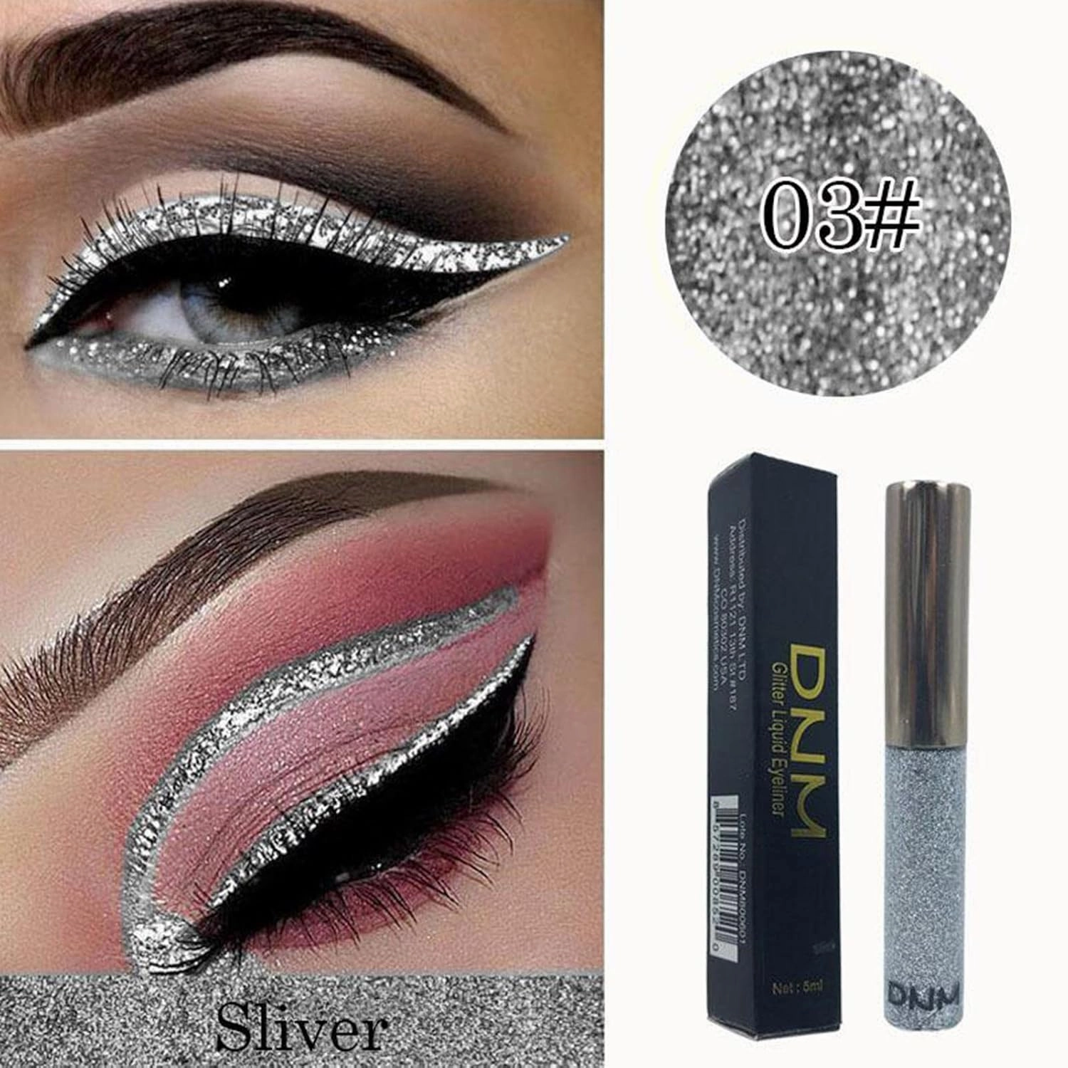 3x R Shimmer Glitteshadow Long Waterproof Liquid Glitter Eyeliner Set with Holographic Effects for Party Makeup (3 Pack)