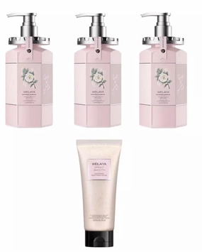 3X Weilaiya Camellia Flower Extract Niacinamine Shower Gel 450mL each Free Weilaiya Pecan Niacinamine Bright Smooth Body Scrub 200mL