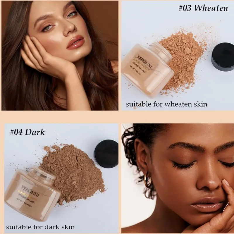 4 Colors Loose Setting Powder, Face Finishing Makeup Banana Luxury Loose Powder, Long Lasting Coverage, Oil Control Brightening Matte Finish, Pore Blurring (#04, 1.5 oz)